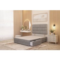 Somnior Chambery 2 Draw Divan Bed Frame with Headboard Tweed Fabric in Grey | Size: Super King