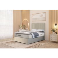 Somnior Eleanor Tweed Divan Bed Set with Pillowtop Mattress & 54" Headboard in Natural | Size: Small Single