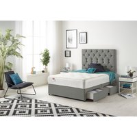 Somnior Premier Linen Fabric Divan Bed with Spring Memory Foam Mattress & Upholstered Headboard 4 Drawers in Silver | Size: Super King