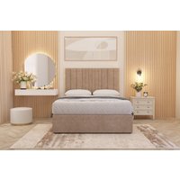 Somnior Alexas Plush Velvet Divan Bed Set with Midnight Pocket Sprung Mattress & Headboard in Beige | Size: Small Single