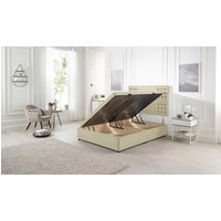 Somnior Flexby Linen Fabric Side Opening Ottoman Bed With Headboard in Beige | Size: Small Double