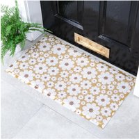Artsy Mats Green & Cream Flower Doormat in Yellow | Size: 40 cm x 70 cm