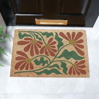 Artsy Mats Red & Green Quirky Floral Pattern Coir Doormat (60 x 40cm) in Brown | Size: 40 cm x 60 cm