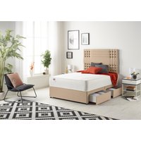 Somnior Flexby Sprung Memory Foam 2 Drawer Divan Bed with Upholstered Headboard Plush Velvet in Beige | Size: Super King