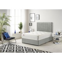 Somnior Platinum Ortho Sprung Memory Foam Mattress with Divan Bed with Headboard Tweed Fabric in Grey | Size: Small Single