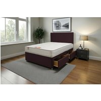Knight Sleep Emily Plush Bed Set, 4 Drawers With Mattress, & 24"Headboard in Aubergine | Size: Super King
