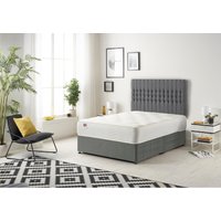 Somnior Galaxy Sprung Memory Foam Divan Bed with Headboard In Plush Fabric in Light Grey | Size: Small Double