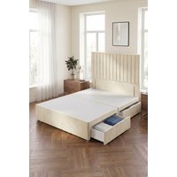 Somnior Eleanor Divan Bed 2 Drawers & 54" Floor Standing Headboard Velvet in Ivory | Size: Small Double