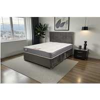 Knight Sleep Emily Divan Bed, No Drawers + Sprung Memory Foam Mattress & Headboard in Charcoal | Size: Small Double