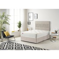 Somnior Galaxy Sprung Memory Foam Divan Bed with Headboard In Plush Fabric in Stone | Size: Double