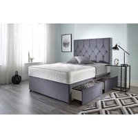 Somnior Ziggy Plush Velvet Memory Foam 4 Drawer Divan Bed with Upholstered Headboard in Charcoal | Size: Small Double