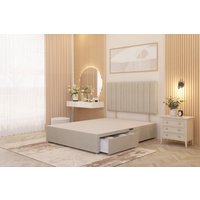 Somnior Alexas 2 Draw Divan Bed Base with Headboard Tweed Fabric in Natural | Size: Small Double
