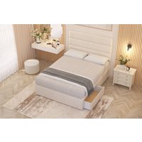 Somnior Chambery Plush Velvet Hybrid Pocket Sprung Orthopaedic Divan Bed Set with 2 Drawers & Upholstered Headboard in Ivory | Size: Small Double