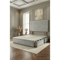Somnior Alexas 2 Drawers Divan Bed with 30" Upholstered Headboard Plush Velvet in Silver | Size: King