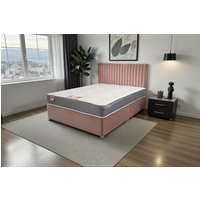 Knight Sleep Emily Divan Bed, No Drawers + Sprung Memory Foam Mattress & Headboard in Pink | Size: Single