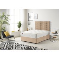Somnior Bliss Plush Divan Bed with Sprung Memory Foam Mattress & Headboard Plush Fabric in Beige | Size: Small Double