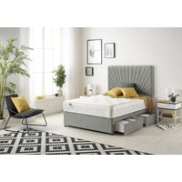 Somnior Platinum Sprung Memory Foam 2 Drawer Divan Bed with Upholstered Headboard Linen Fabric in Silver | Size: King