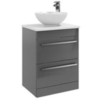 Clifton Grey Gloss 2 Drawer Standing Unit with Counter Top Basin 60cm Wide