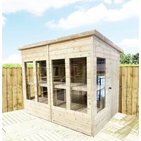 Marlborough 16 x 5 Pressure Treated Wooden Pent Potting Greenhouse & Bench in Natural