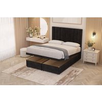 Somnior Alexas Divan Ottoman Bed with Midnight Pocket Spring Mattress & Headboard Plush Velvet in Black | Size: Small Double