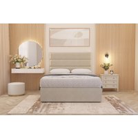 Somnior Chambery Tweed Fabric Hybrid Pocket Sprung Orthopaedic Divan Bed Set with Upholstered Headboard in Natural | Size: Single