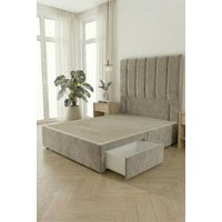 Somnior Austin 2 Drawer Divan Bed Base & 54" Floor Standing Headboard Velvet in Silver | Size: Small Double