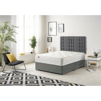 Somnior Bliss Plush Divan Bed with Sprung Memory Foam Mattress & Headboard Plush Fabric in Light Grey | Size: Small Single