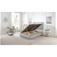 Somnior Flexby Linen Fabric Side Opening Ottoman Bed With Headboard in Light Grey | Size: Double