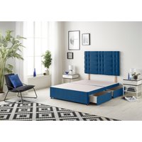 Somnior Bliss Divan Bed Base With 4 Drawers & Headboard Plush in Navy | Size: King