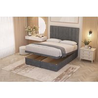 Somnior Alexas Divan Ottoman Bed with Midnight Pocket Spring Mattress & Headboard Plush Velvet in Silver | Size: Double