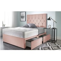 Somnior Ziggy Plush Velvet Memory Foam 4 Drawer Divan Bed with Upholstered Headboard in Pink | Size: King