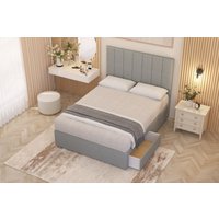 Somnior Austin Linen Fabric Divan Bed Set 2 Drawers with Midnight Pocket Spring Mattress & Headboard in Light Grey | Size: King