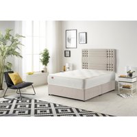 Somnior Flexby Plush Fabric Divan Bed with Orthopeadic Sprung Memory Foam Mattress & Headboard in Stone | Size: Single