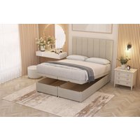 Somnior Austin Tweed Fabric End Opening Ottoman Bed Set with Midnight Mattress in Natural | Size: Super King
