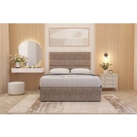 Somnior Chambery Tweed Fabric Hybrid Pocket Sprung Orthopaedic Divan Bed Set with Upholstered Headboard in Brown | Size: King