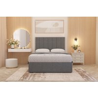 Somnior Austin Linen Fabric Divan Bed Set with Midnight Pocket Spring Mattress & Headboard in Mid Grey | Size: Single