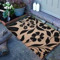 Artsy Mats Black Floral Pattern Coir Doormat (90 x 60cm) in Brown | Size: 60 cm x 90 cm