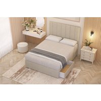 Somnior Austin Tweed Fabric Divan Bed Set 2 Drawers with Midnight Pocket Spring Mattress & Headboard in Natural | Size: Double