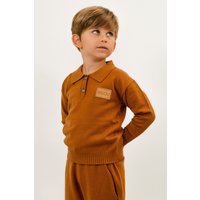 BALOU Branded Knit Polo Top in Tan | Size: 2-3 Years