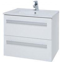 Clifton White Bathroom 2 Drawer Wall Hung Unit with Ceramic Basin 60cm Wide