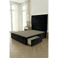 Somnior Austin 2 Drawer Divan Bed Base & 54" Floor Standing Headboard Velvet in Black | Size: Double