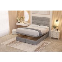 Somnior Chambery Hybrid Pocket Sprung Orthopaedic Ottoman Bed Set with Headboard Tweed Fabric in Grey | Size: Single