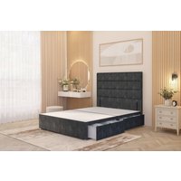 Somnior Chambery Divan Bed Frame 2 Drawers with Floor Standing Headboard Tweed in Charcoal | Size: Double