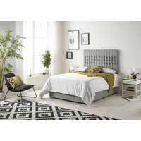 Somnior Galaxy Sprung Memory Foam 2 Drawer Divan Bed with Upholstered Headboard Tweed Fabric in Grey | Size: Small Double
