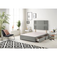 Somnior Flexby Divan Bed Base With 4 Drawers & Headboard Linen in Silver | Size: Double