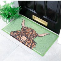 Artsy Mats Highland Cow Doormat in Green | Size: 40 cm x 70 cm
