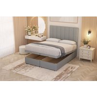 Somnior Alexas Divan Ottoman Bed with Midnight Pocket Spring Mattress & Headboard Linen Fabric in Light Grey | Size: Double