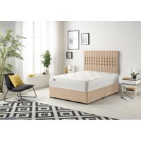 Somnior Galaxy Sprung Memory Foam Divan Bed with Headboard In Plush Fabric in Beige | Size: Small Single