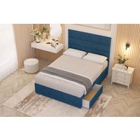 Somnior Chambery Plush Velvet Midnight Pocket Sprung Divan Storage Bed with 4 Drawers & Headboard in Navy | Size: King