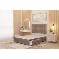 Somnior Alexas 2 Draw Divan Bed Base with Headboard Tweed Fabric in Brown | Size: Small Double